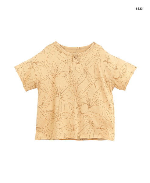 T-shirt senape con stampa foglie all over per bambini