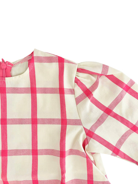 Camicia panna a quadri fucsia per neonata e bambina