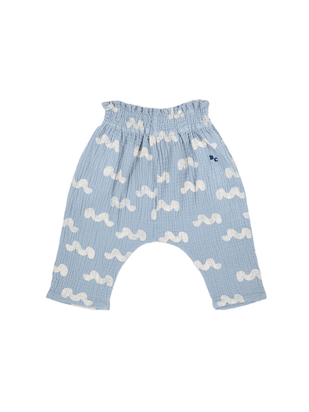 Pantalone celeste con stampa onde all over per neonati
