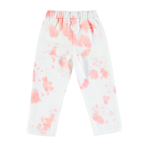 Pantalone bianco con dettagli tie dye rosa per neonata e bambina